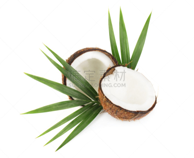 椰子,叶子,一半的,白色背景,奶制品,坚果,奶昔,早晨,异国情调,棕榈树