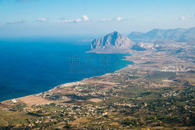 海岸线,西西里,埃瑞斯,水平画幅,高视角,无人,全景,城市天际线,西,户外
