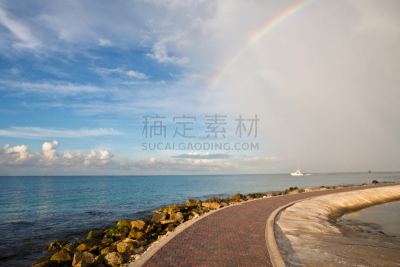 奥兰吉士德,彩虹,阿鲁巴,海滩,散步道,云景,热带气候,云,自然美,海岸线