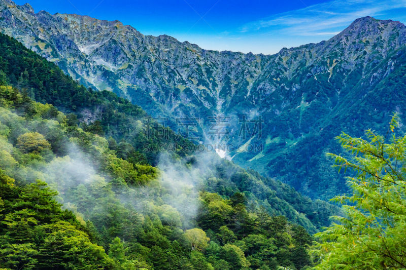 山,中部山岳国立公园,飞驒山脉,美,气候,水平画幅,枝繁叶茂,云,能源,无人