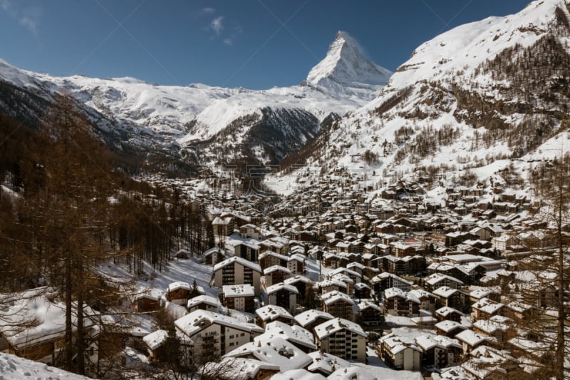 瑞士,策尔马特,都市风景,马特洪峰,雪山,城镇景观,户外,高处,建筑,瓦莱斯州