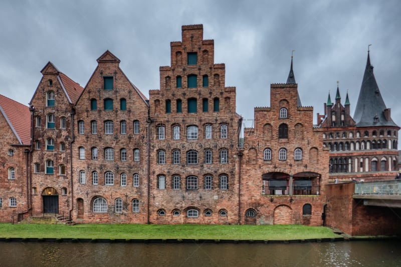 Vintage trading houses by the river in Lübeck