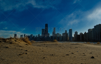 城市沙滩,橡树海滩,芝加哥鲁普商业区,密歇根湖,芝加哥市,城市扩张,水,水平画幅,沙子,无人
