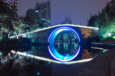 拱桥,水,水平画幅,夜晚,无人,户外,灯,杭州,明亮,都市风景