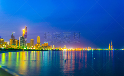夜晚,科威特,城市天际线,科威特塔,球体,黄昏,公园,波斯湾,现代,户外