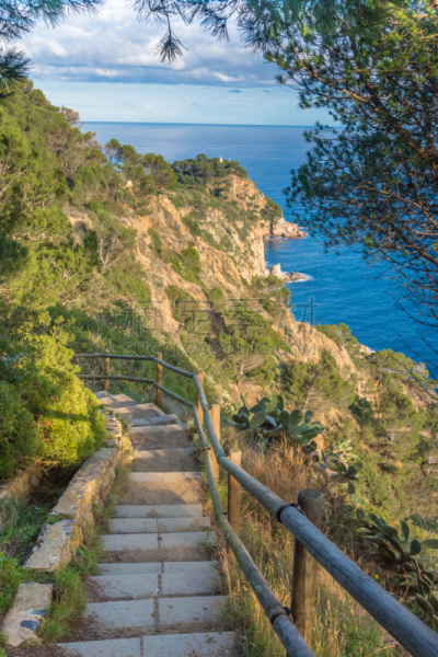 小路,加泰隆尼亚,西班牙,过时的,陡峭海岸,垂直画幅,美,度假胜地,气候,山