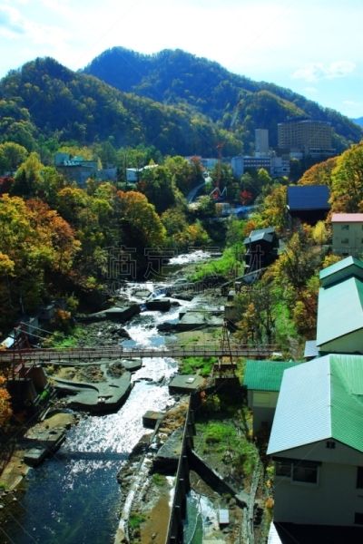 秋天,温泉,札幌,北海道,风景,黄色,红色,垂直画幅,图像,叶子