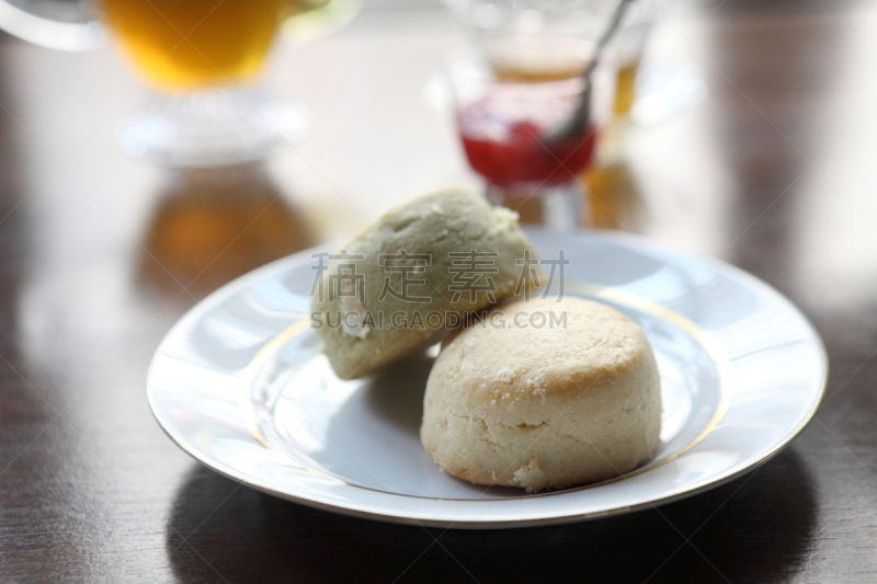 烤饼,茶,草莓酱,凝乳,酪乳,水平画幅,无人,小吃,图像,特写