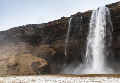 瀑布,著名自然景观,seljalandsfoss waterfall,冰岛国,水,天空,美,水平画幅,雪,无人