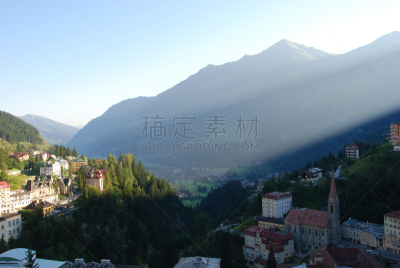 巴德加斯坦,水平画幅,无人,早晨,夏天,阴影,户外,奥地利,山,阿尔卑斯山脉