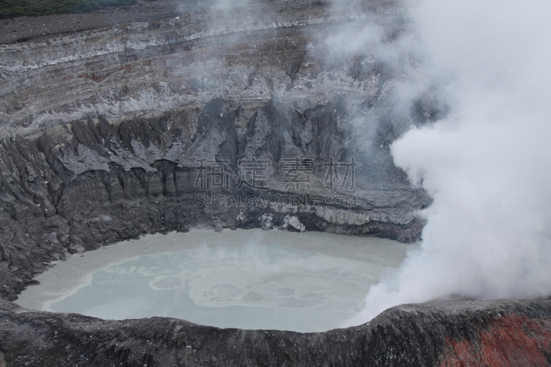 波阿斯火山,伯斯国家公园,大锅炉,无人,哥斯达黎加,图像,户外,水平画幅,蒸汽,火山