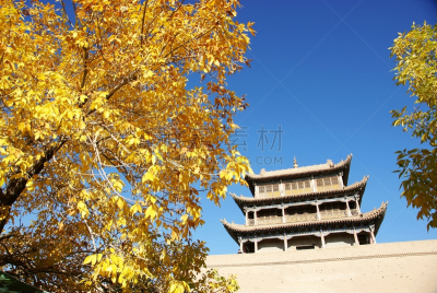 远古的,秋天,门楼,纪念碑,天空,水平画幅,墙,无人,东亚,户外