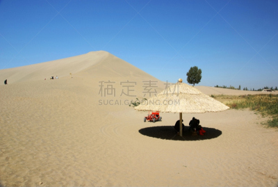 沙漠,藤架,敦煌,凉棚,天空,水平画幅,山,沙子,旅行者,阴影