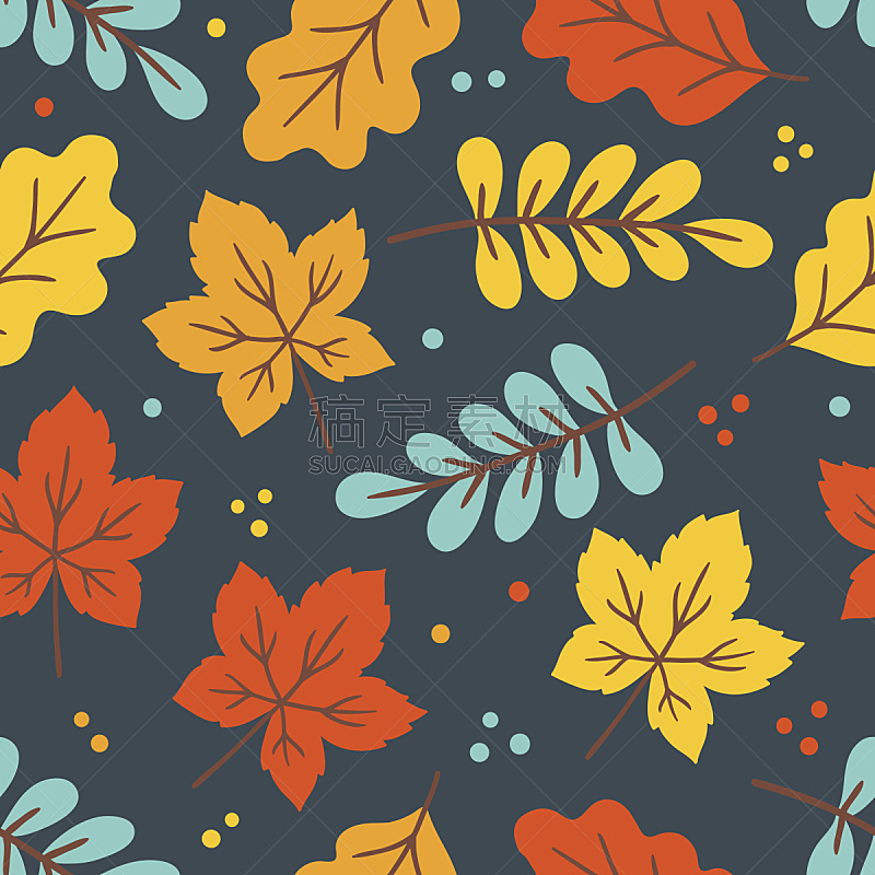 橡树叶,四方连续纹样,枫树,色彩鲜艳,秋季系列,枫叶,纺织品,枝繁叶茂,九月,绘画插图