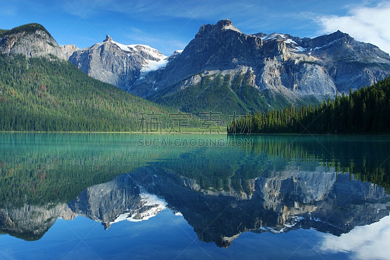 翡翠湖,加拿大落基山脉,水,天空,水平画幅,无人,纯净,户外,湖,针叶树