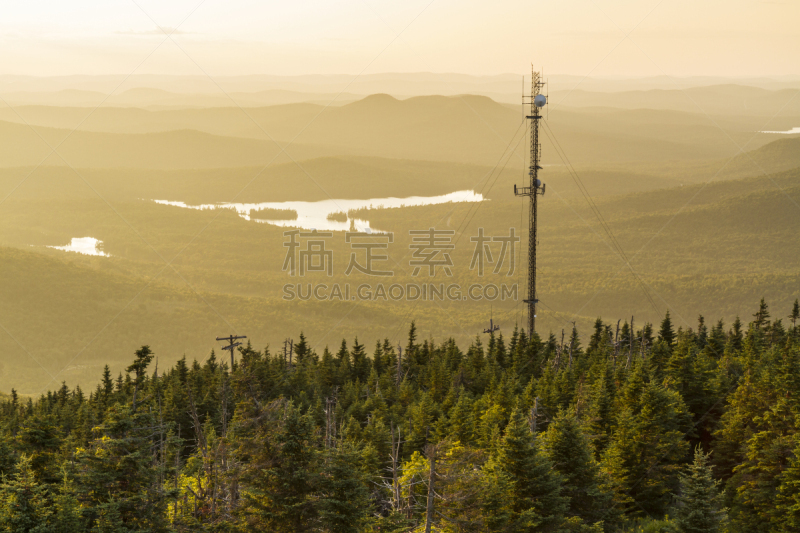 蓝山,无线电广播塔,阿迪朗达克州立公园,阿迪隆戴克山脉,水,水平画幅,无人,夏天,户外,北美