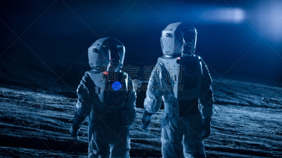 天空,宇航员,概念,暗色,两个人,空间探索,外星人,行星,太空服,站
