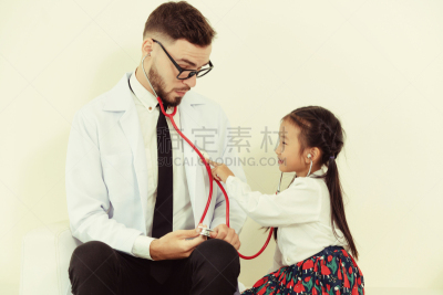 小的,儿童,幸福,办公室,可爱的,健康保健,护士,听诊器