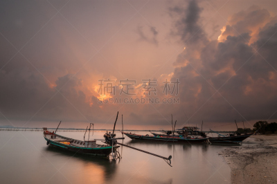 海滩,渔船,猜耶县,泰国,云,船,自然美,饮用水,海岸线,波浪