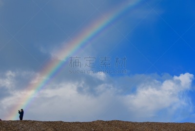 海滩,彩虹,女孩,在上面,在下面,切西海滩,金罐,多塞特郡,天空,拍摄场景