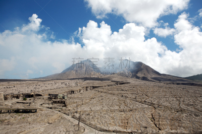 蒙特塞拉特,火山,火山碎屑流,英属蒙塞拉特岛,天空,水平画幅,熔岩,无人,蓝色,环境损害