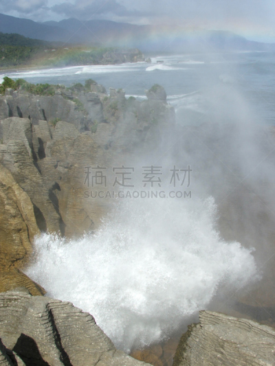 呼吸孔,punakaiki,薄饼岩,垂直画幅,公园,山,户外,石头,海浪,新西兰南岛