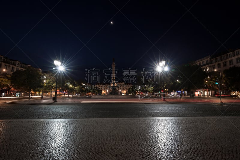 夜晚,里斯本,若斯奥广场,全景,远古的,阿尔法玛地区,城镇,图像,著名景点,无人