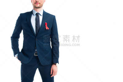 图像,世界艾滋病日,白色,部分,概念,分离着色,男商人,艾滋病警示丝带,套装,站