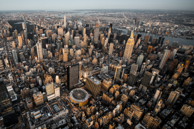 曼哈顿中心,都市风景,城市天际线,直升机,黄金,钟面,纽约,直升机拍摄,现代,麦迪逊广场
