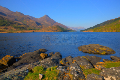 蓝色,自然美,苏格兰湖,山,天空,岩石,自然,利文湖,水平画幅,无人
