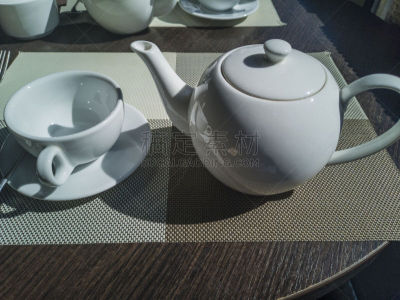 茶壶,饮料,传统,热,空的,杯,食品,背景,绘画插图,木制