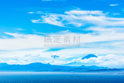 天空,富士山,全景,日本,海洋,江之岛,镰仓市,美,水平画幅,云