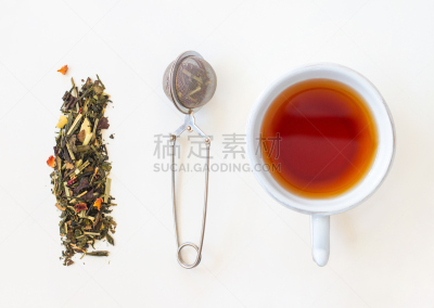 过滤勺,白色背景,茶杯,茶叶,白茶,茶,柠檬草,超大号,铁丝网,干花