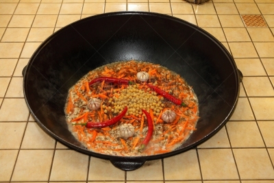 巨大的,碗,肉,肉饭,香菜,乌兹别克斯坦,美,胡萝卜,芳香的,水平画幅