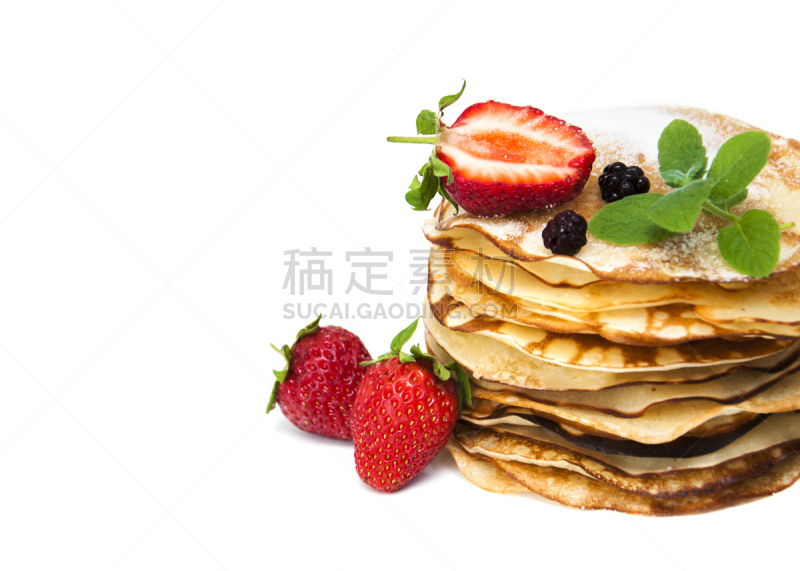 薄烤饼,水平画幅,黑刺莓,研磨食品,膳食,组物体,充满的,草莓,清新,金色