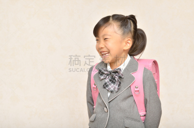 日式书包,粉色,日本人,女孩,留白,幸福,水平画幅,仅日本人,日本,儿童