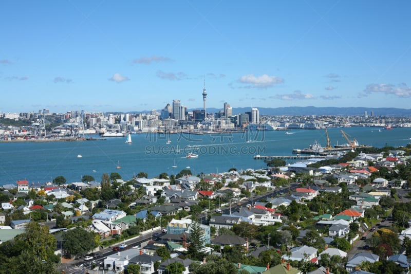 waitemata harbour,奥克兰,德文波特,水平画幅,无人,夏天,户外,城市,都市风景,新西兰