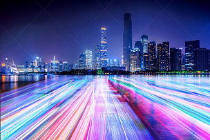 照明设备,河流,成一排,城市天际线,霓虹色,慢镜头,交通,霓虹灯,光,缓慢的
