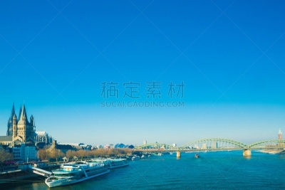 科隆,莱茵河,古城,桥,霍亨索伦桥,天空,北莱茵威斯特法伦州,水平画幅,地形