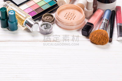 留白,彩妆,背景,商品,多样,木制,艺术家,睫毛膏,化妆用品,画笔