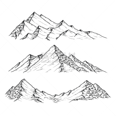 山脉,绘画插图,矢量,手,油涂料印刷品,雕刻术,雕刻图像,山,山顶,乱画