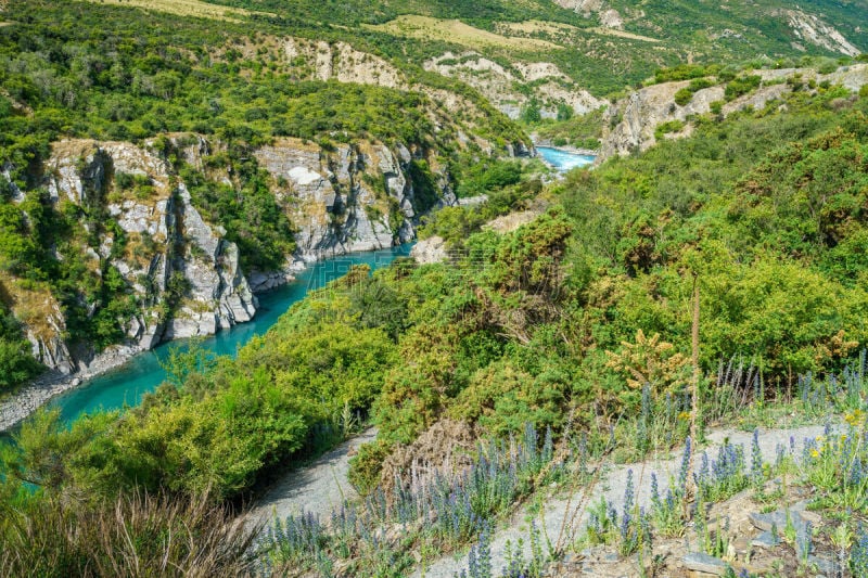 卡瓦劳河,奥塔哥地区,新西兰,海岸线,陡峭,深的,峡谷,云景,云,草