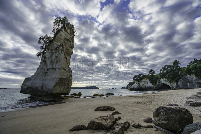 cathedral cove,岩石,沙岩,科罗曼德尔半岛,新西兰,尖峰,水,天空,美,水平画幅