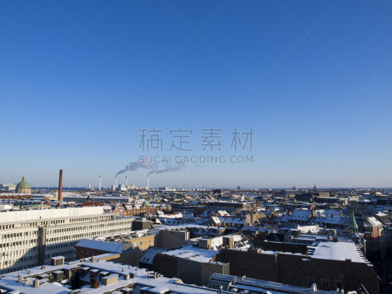 哥本哈根,冬天,城市天际线,厄勒海峡地区,外立面,水平画幅,雪,无人,户外