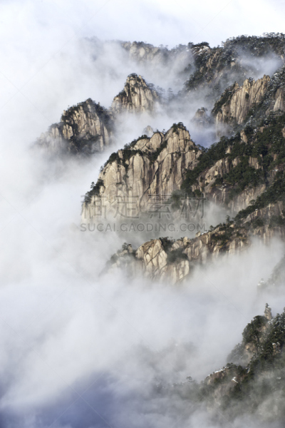 黄山山脉,地形,自然美,安徽省,垂直画幅,天空,山,无人,早晨,户外