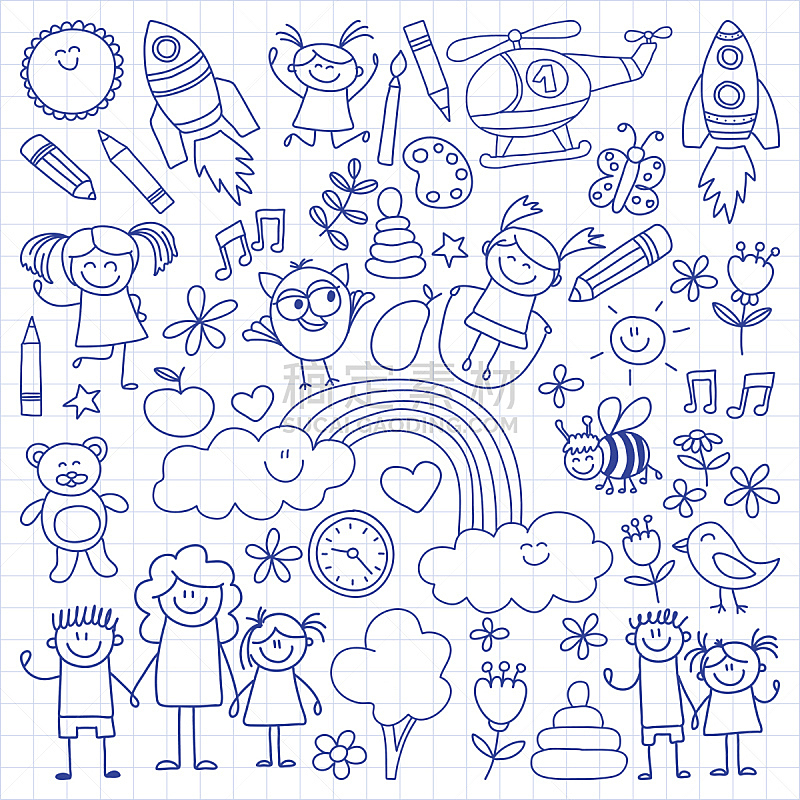 矢量,儿童画,运动,直升机,幼儿园,女婴,铅笔,直的,儿童教育,儿童