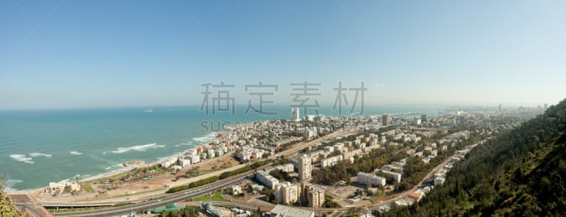 海法,全景,以色列,水,天空,美,水平画幅,高视角,海港,户外