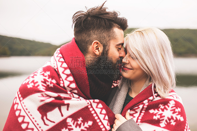 毯子,异性恋,户外,在下面,男朋友,浪漫,情人节,秋天,寒冷,伴侣