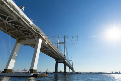 横滨海湾大桥,留白,水平画幅,无人,海港,户外,海洋,国际著名景点,著名景点,横滨