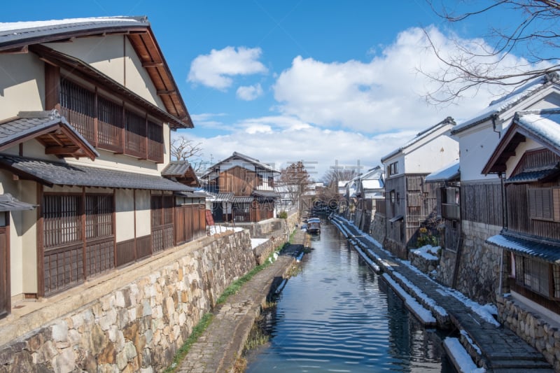 运河,近江八幡市,滋贺县,雪,湖,小路,户外,天空,城市,日本